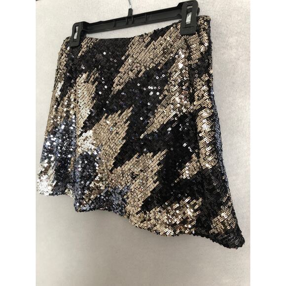French Connection Sequin Mini Skirt Women's Size 6 Black/Gold NEW - Picture 2 of 6